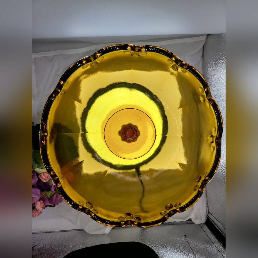 Vintage Amber Indiana Glass Teadrop Pedestal Bowl - Picture 5 of 5